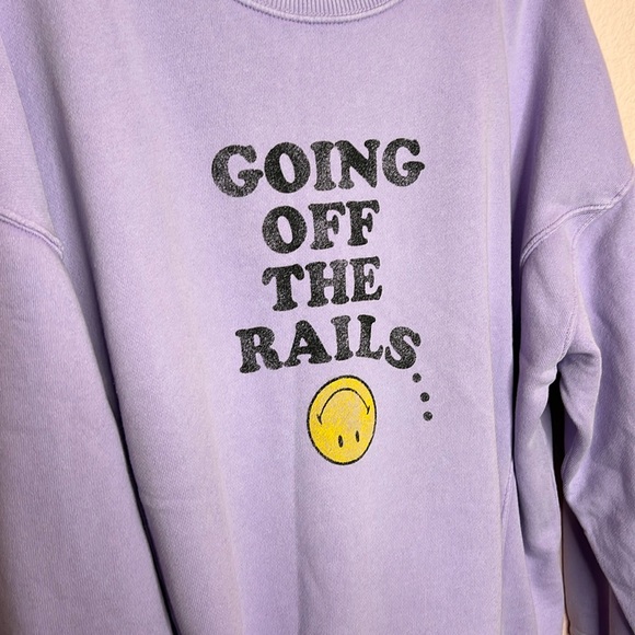 Aerie Purple Distressed Oversized Going Off The Rails Sweatshirt - Picture 5 of 7